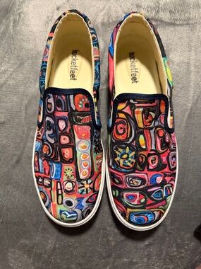 BucketFeet Multicolor Abstract Canvas Slip-Ons Unisex Mens and Women’s